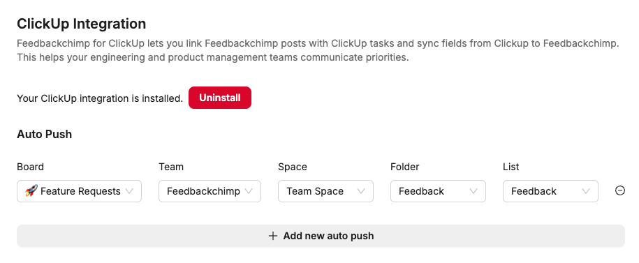 Auto Push feedback posts to ClickUp